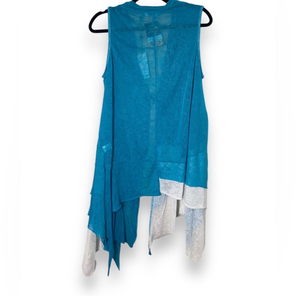 Turquoise & White Knit Sleeveless Vest / Cardigan Women’s Large by Kaktus - Picture 3 of 13